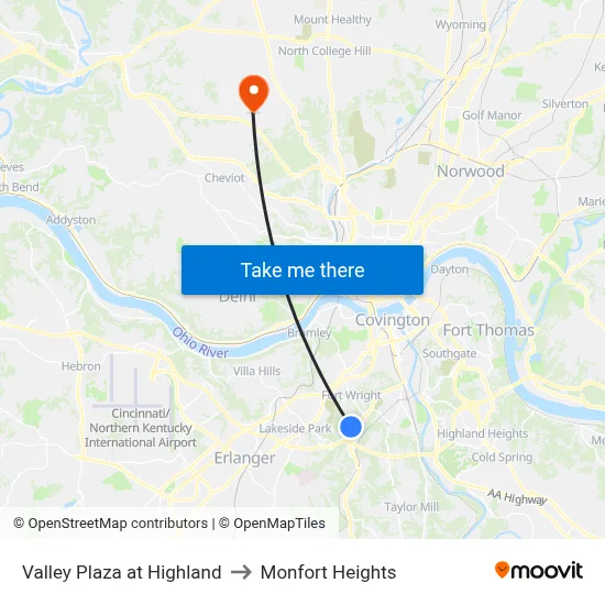 Valley Plaza at Highland to Monfort Heights map