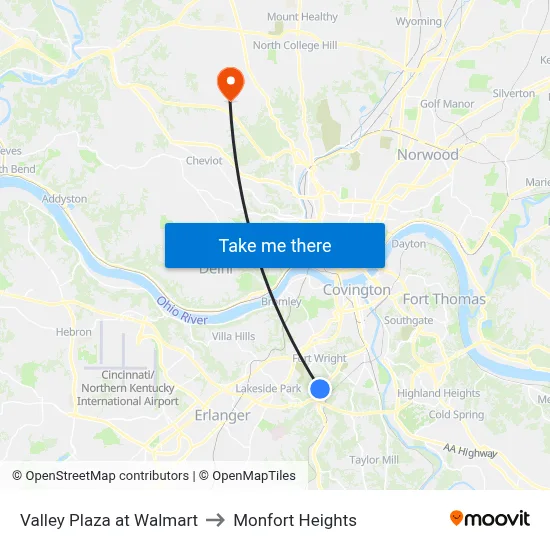 Valley Plaza at Walmart to Monfort Heights map