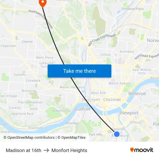 Madison at 16th to Monfort Heights map
