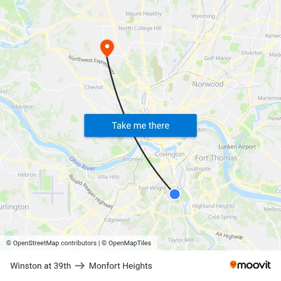Winston at 39th to Monfort Heights map