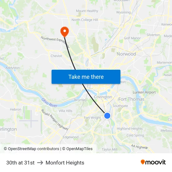 30th at 31st to Monfort Heights map