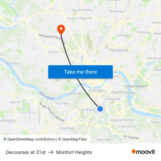 Decoursey at 31st to Monfort Heights map