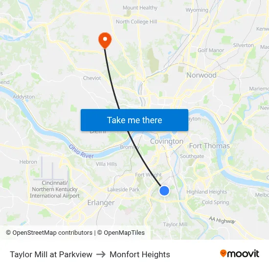 Taylor Mill at Parkview to Monfort Heights map