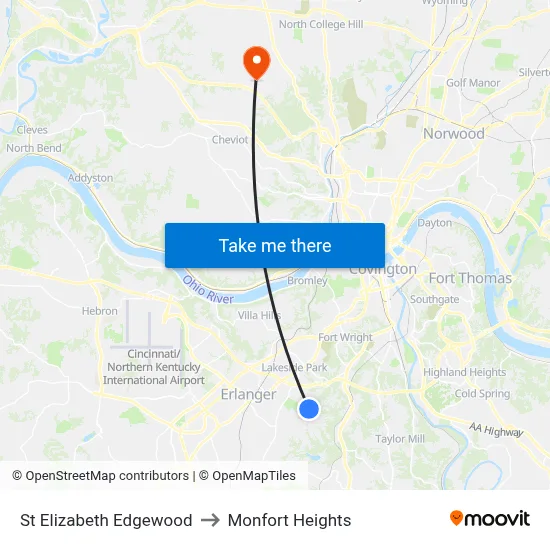 St Elizabeth Edgewood to Monfort Heights map