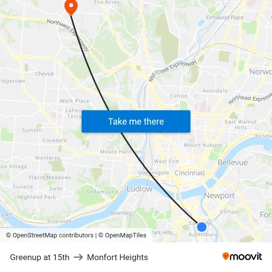 Greenup at 15th to Monfort Heights map