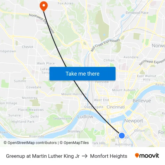Greenup at Martin Luther King Jr to Monfort Heights map