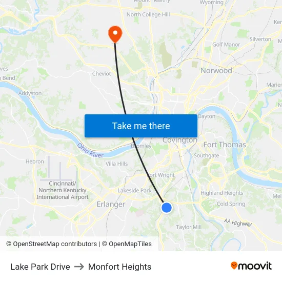 Lake Park Drive to Monfort Heights map