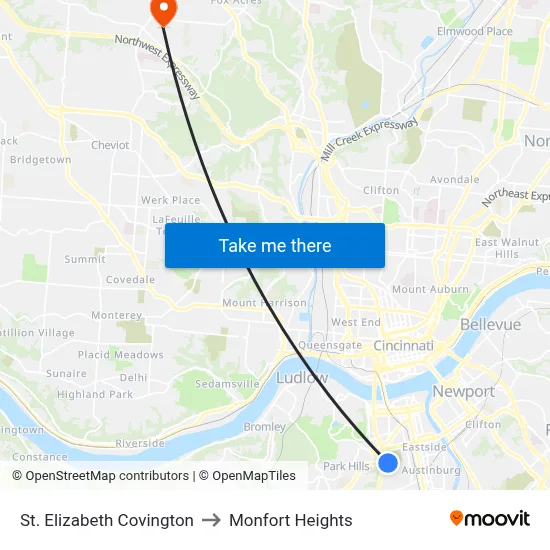 St. Elizabeth Covington to Monfort Heights map