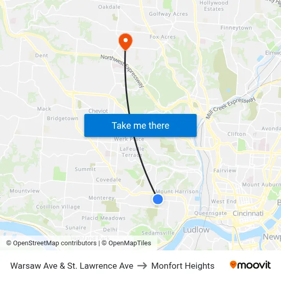 Warsaw Ave & St. Lawrence Ave to Monfort Heights map