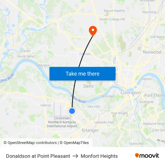 Donaldson at Point Pleasant to Monfort Heights map