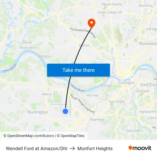 Wendell Ford at Amazon/Dhl to Monfort Heights map