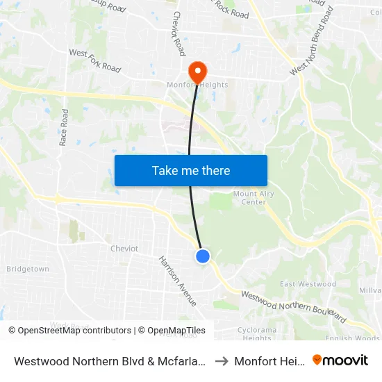 Westwood Northern Blvd & Mcfarlan Park Dr to Monfort Heights map