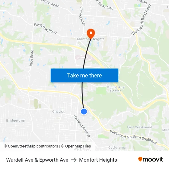 Wardell Ave & Epworth Ave to Monfort Heights map