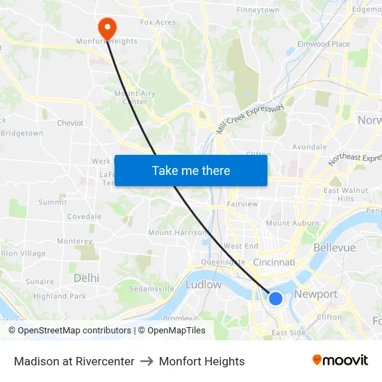 Madison at Rivercenter to Monfort Heights map
