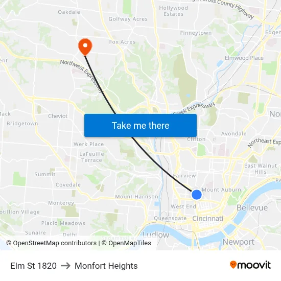 Elm St 1820 to Monfort Heights map