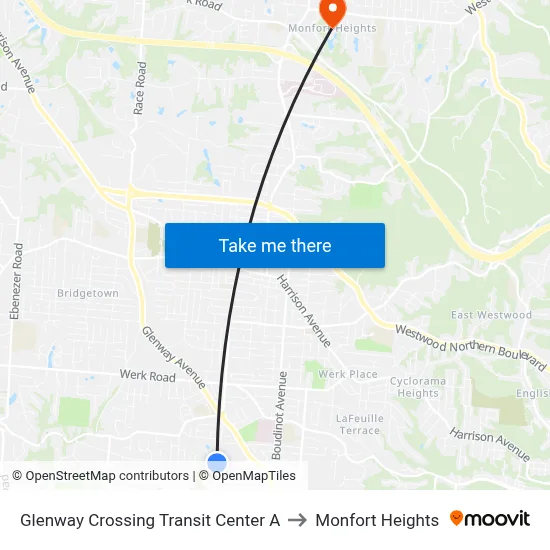 Glenway Crossing Transit Center A to Monfort Heights map