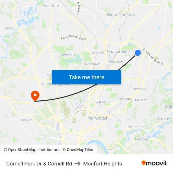 Cornell Park Dr & Cornell Rd to Monfort Heights map