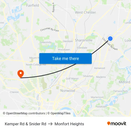 Kemper Rd & Snider Rd to Monfort Heights map