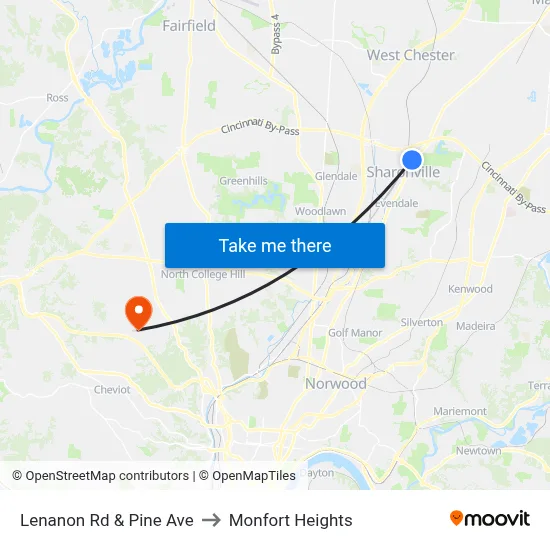 Lenanon Rd & Pine Ave to Monfort Heights map