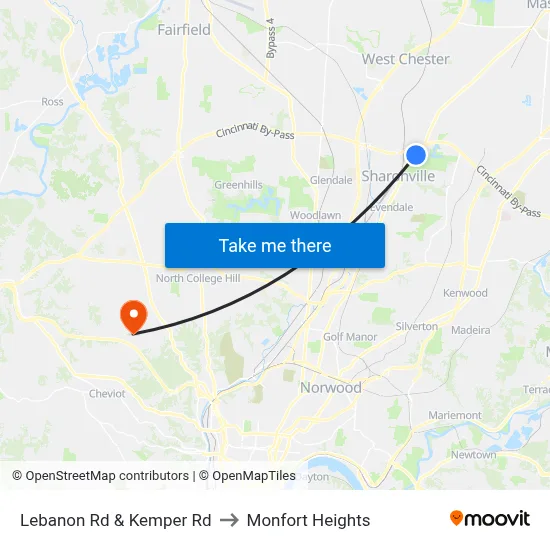 Lebanon Rd & Kemper Rd to Monfort Heights map