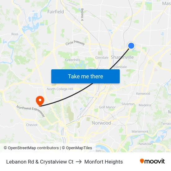 Lebanon Rd & Crystalview Ct to Monfort Heights map