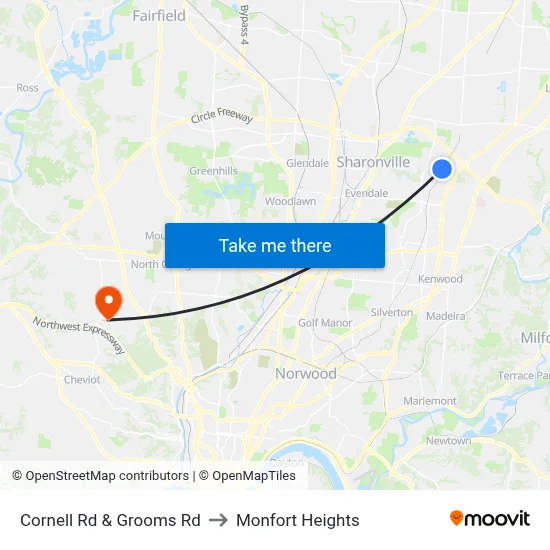 Cornell Rd & Grooms Rd to Monfort Heights map