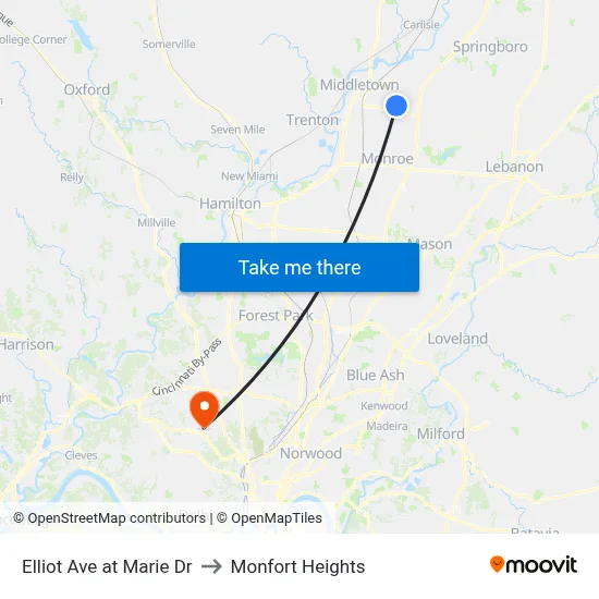 Elliot Ave at Marie Dr to Monfort Heights map
