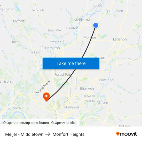 Meijer - Middletown to Monfort Heights map
