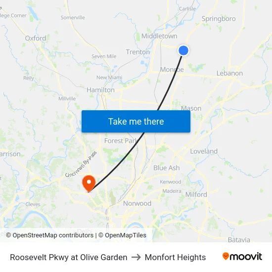 Roosevelt Pkwy at Olive Garden to Monfort Heights map