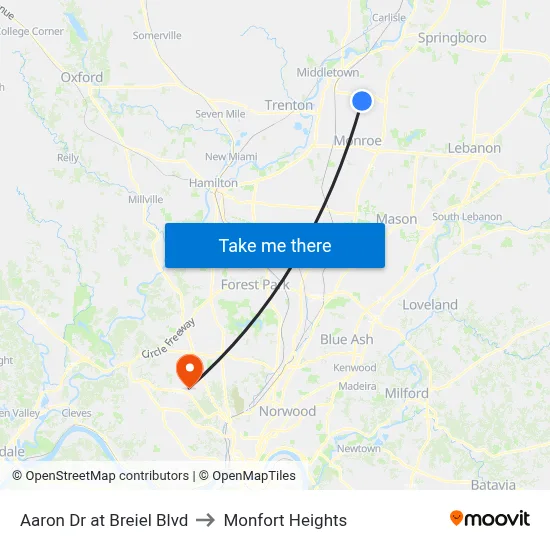 Aaron Dr at Breiel Blvd to Monfort Heights map