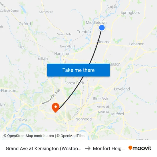 Grand Ave at Kensington (Westbound) to Monfort Heights map
