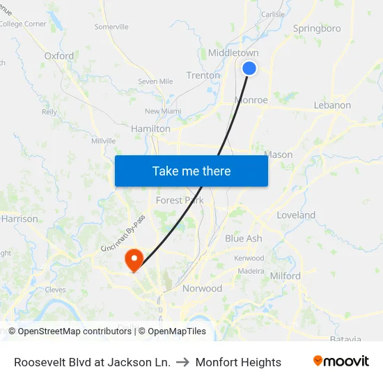 Roosevelt Blvd at Jackson Ln. to Monfort Heights map