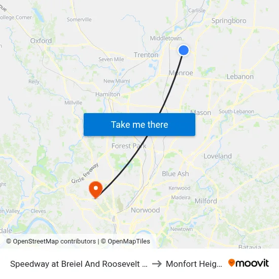 Speedway at Breiel And Roosevelt Blvd to Monfort Heights map