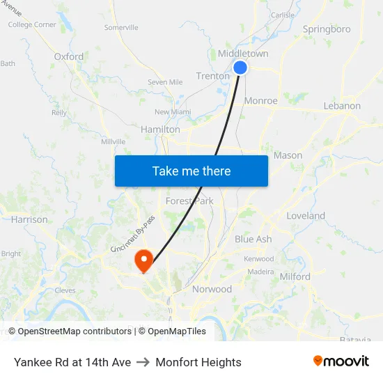 Yankee Rd at 14th Ave to Monfort Heights map