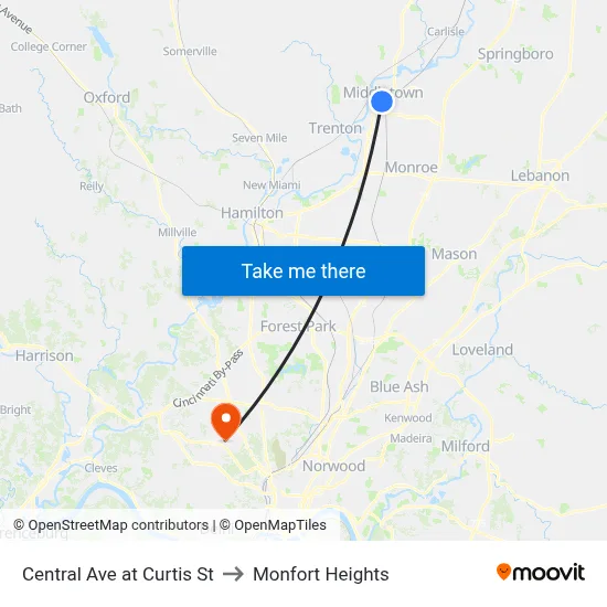 Central Ave at Curtis St to Monfort Heights map