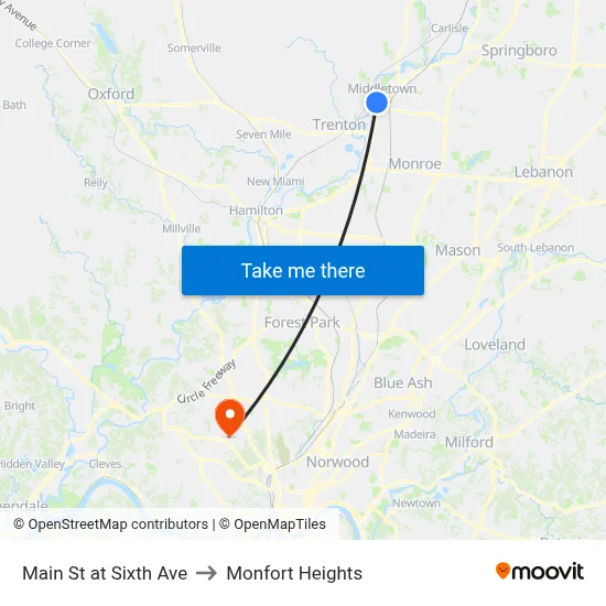 Main St at Sixth Ave to Monfort Heights map