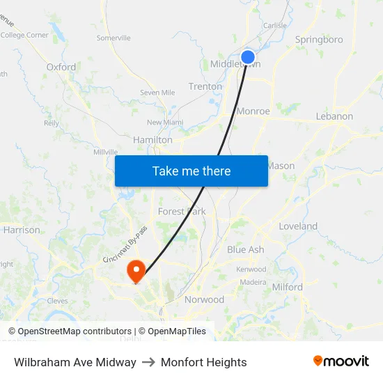 Wilbraham Ave Midway to Monfort Heights map