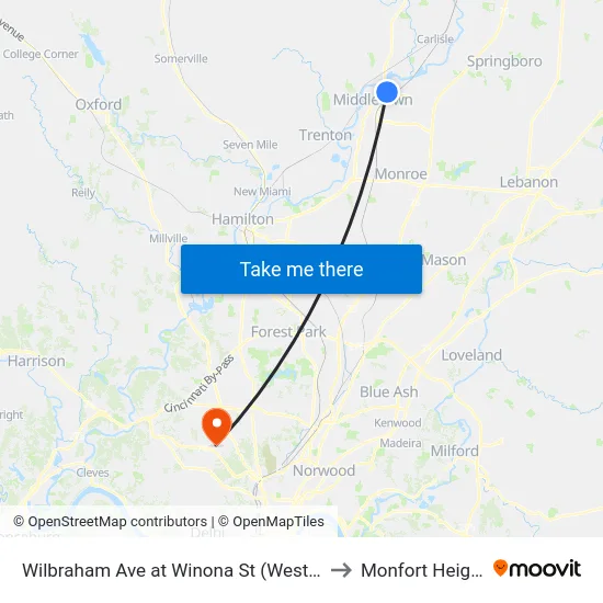 Wilbraham Ave at Winona St (West End) to Monfort Heights map
