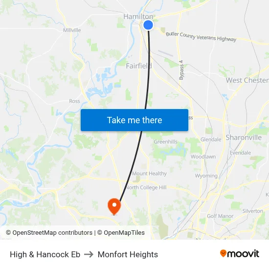 High & Hancock Eb to Monfort Heights map