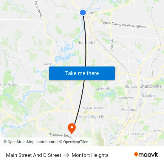 Main Street And D Street to Monfort Heights map