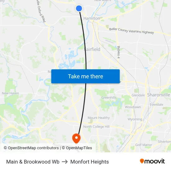 Main & Brookwood Wb to Monfort Heights map