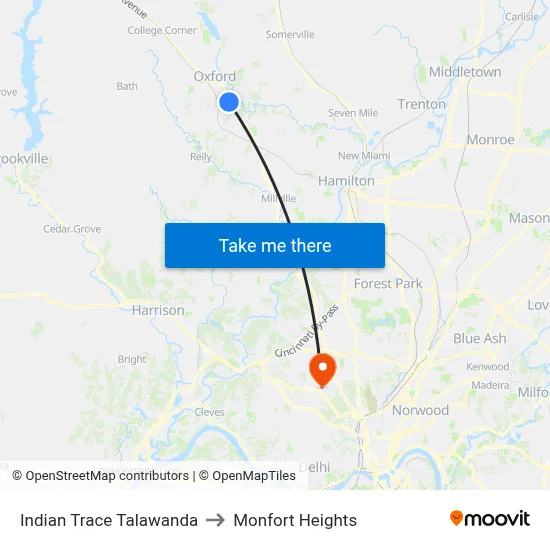 Indian Trace Talawanda to Monfort Heights map