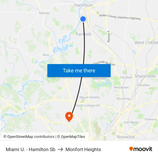 Miami U. - Hamilton Sb to Monfort Heights map