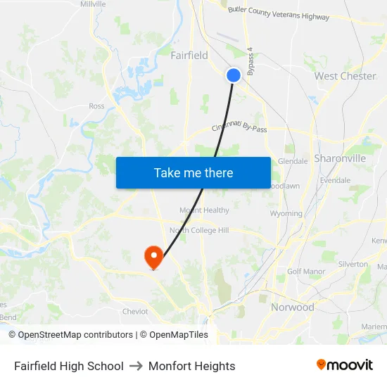 Fairfield High School to Monfort Heights map