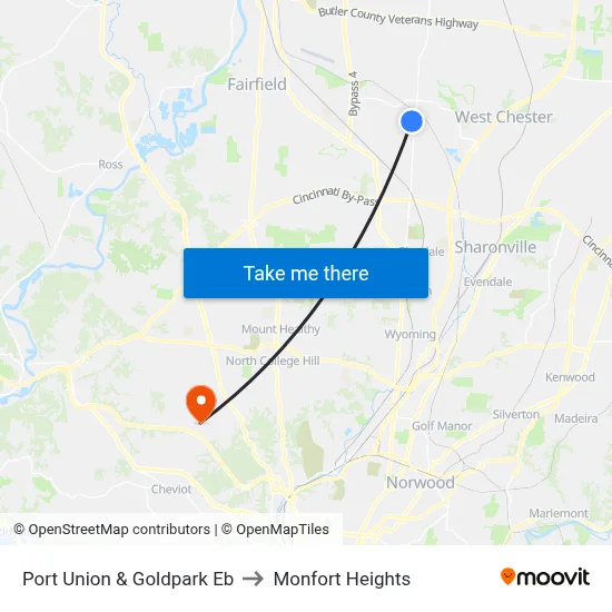 Port Union & Goldpark Eb to Monfort Heights map