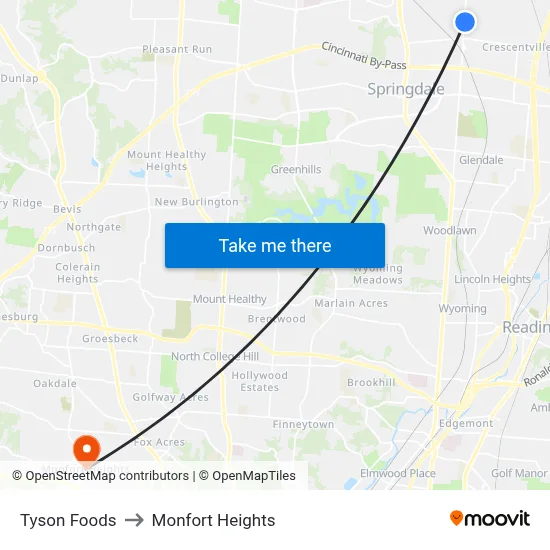 Tyson Foods to Monfort Heights map