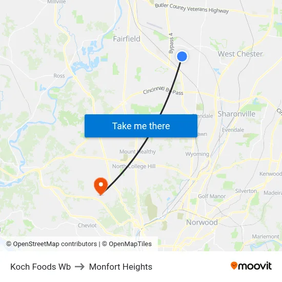 Koch Foods Wb to Monfort Heights map