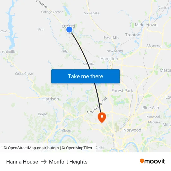 Hanna House to Monfort Heights map