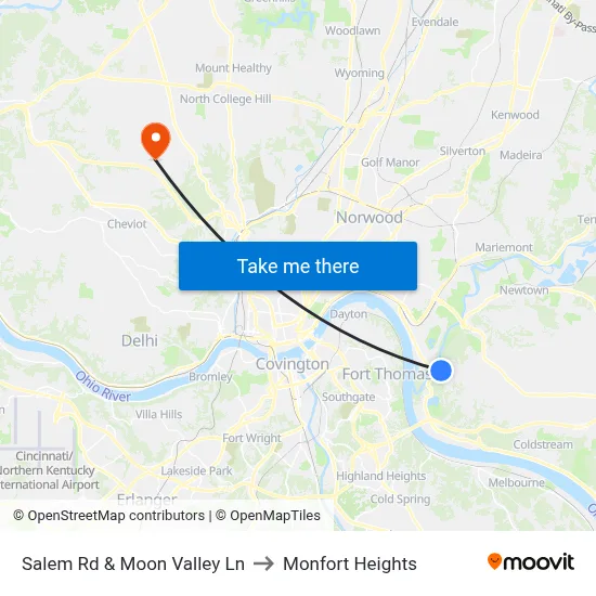 Salem Rd & Moon Valley Ln to Monfort Heights map