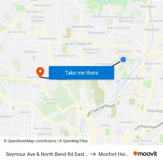 Seymour Ave & North Bend Rd Eastbound to Monfort Heights map